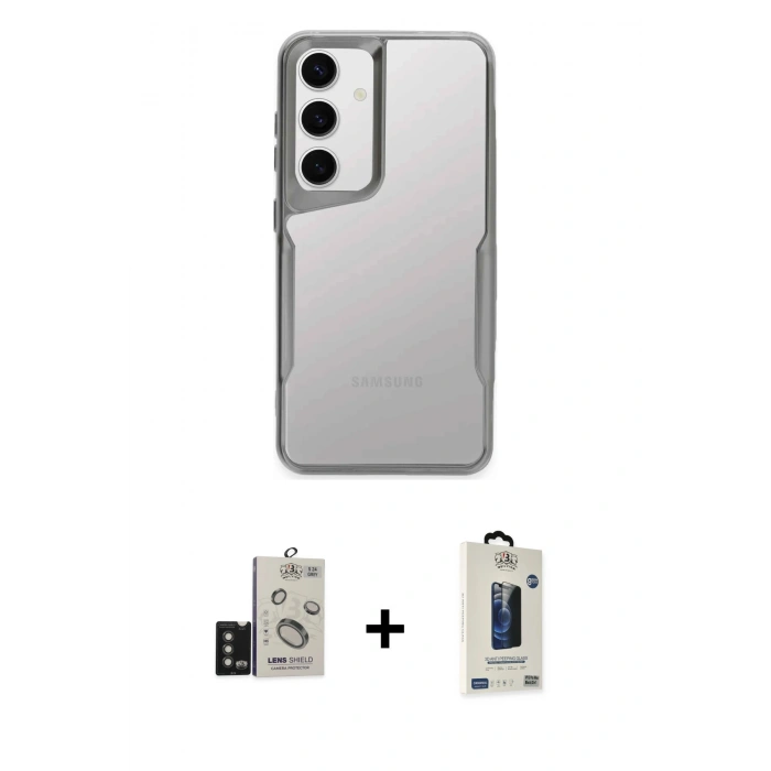 MARSİLYAN™- Galaxy S24 Kılıf Akış Çizgi Koleksiyonu - Siyah Bilvis Hayalet Cam Ekran Koruyucu + Bilvis Titan Kamera Lens - TMGI