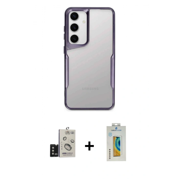 MARSİLYAN™- Galaxy S24 Kılıf Akış Çizgi Koleksiyonu - Siyah Polymer Nano Ekran Koruyucu + Bilvis Titan Kamera Lens - TMGI