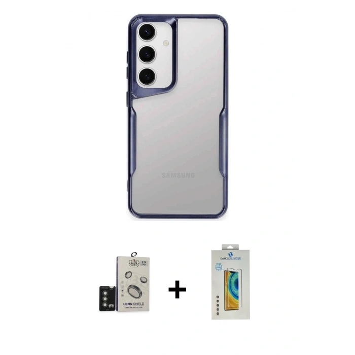 MARSİLYAN™- Galaxy S24 Kılıf Akış Çizgi Koleksiyonu - Siyah Polymer Nano Ekran Koruyucu + Bilvis Titan Kamera Lens - TMGI