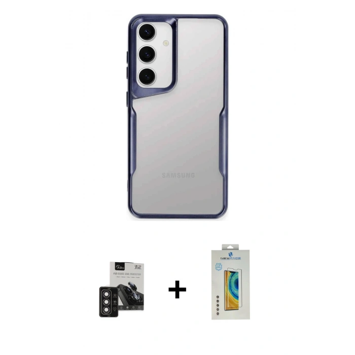 MARSİLYAN™- Galaxy S24 Kılıf Akış Çizgi Koleksiyonu - Siyah Polymer Nano Ekran Koruyucu + PVD Metal Kamera Lens - DNMR