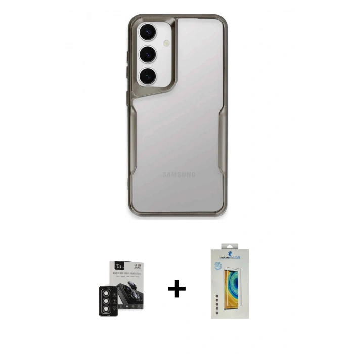 MARSİLYAN™- Galaxy S24 Kılıf Akış Çizgi Koleksiyonu - Siyah Polymer Nano Ekran Koruyucu + PVD Metal Kamera Lens - DNMR