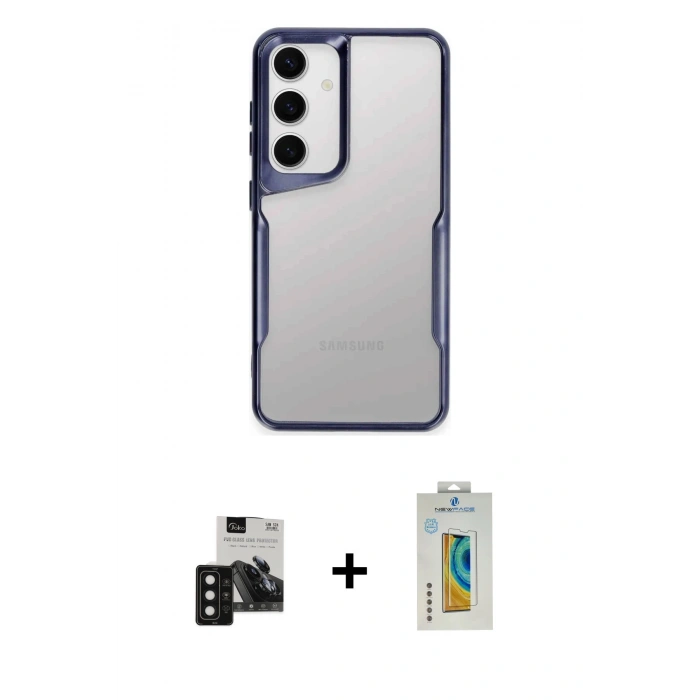 MARSİLYAN™- Galaxy S24 Kılıf Akış Çizgi Koleksiyonu - Siyah Polymer Nano Ekran Koruyucu + PVD Metal Kamera Lens - SH