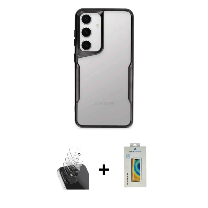 MARSİLYAN™- Galaxy S24 Kılıf Akış Çizgi Koleksiyonu - Siyah Polymer Nano Ekran Koruyucu + Kamera Lens Koruma Cam - SF
