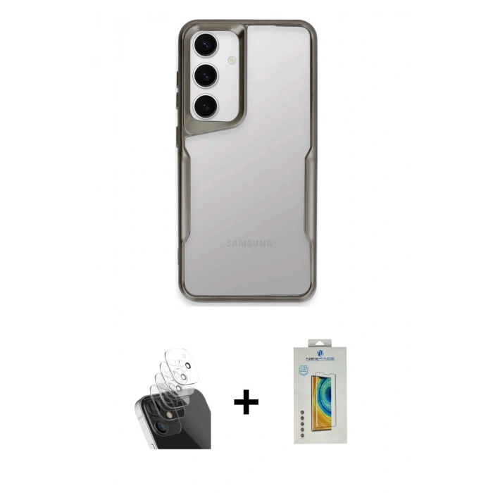 MARSİLYAN™- Galaxy S24 Kılıf Akış Çizgi Koleksiyonu - Siyah Polymer Nano Ekran Koruyucu + Kamera Lens Koruma Cam - SF