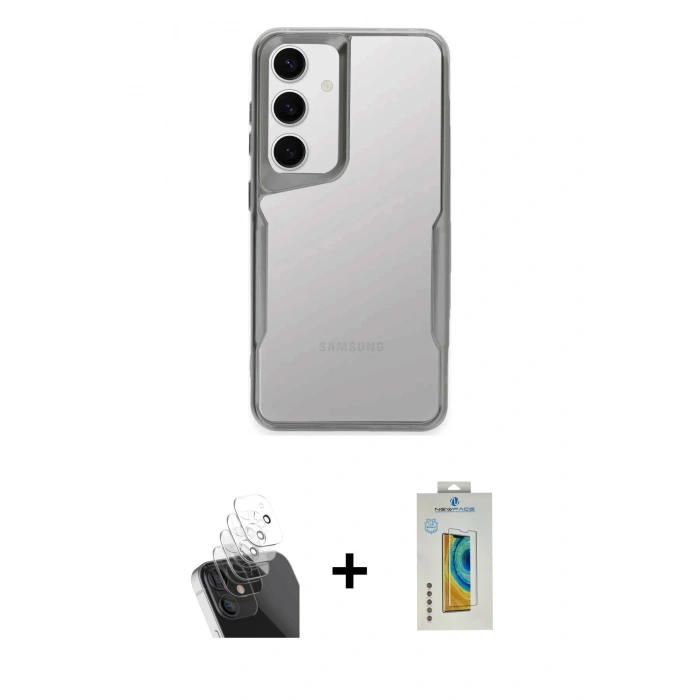 MARSİLYAN™- Galaxy S24 Kılıf Akış Çizgi Koleksiyonu - Siyah Polymer Nano Ekran Koruyucu + Kamera Lens Koruma Cam - SF
