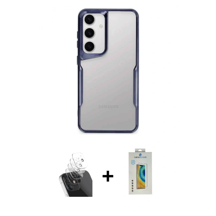 MARSİLYAN™- Galaxy S24 Kılıf Akış Çizgi Koleksiyonu - Siyah Polymer Nano Ekran Koruyucu + Kamera Lens Koruma Cam - SF