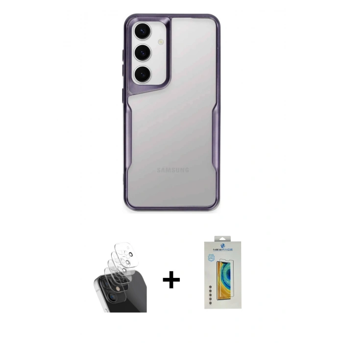 MARSİLYAN™- Galaxy S24 Kılıf Akış Çizgi Koleksiyonu - Siyah Polymer Nano Ekran Koruyucu + Kamera Lens Koruma Cam - SF