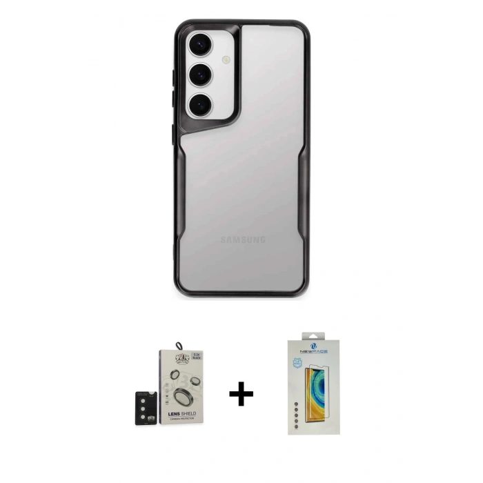 MARSİLYAN™- Galaxy S24 Kılıf Akış Çizgi Koleksiyonu - Siyah Polymer Nano Ekran Koruyucu + Bilvis Titan Kamera Lens - SH