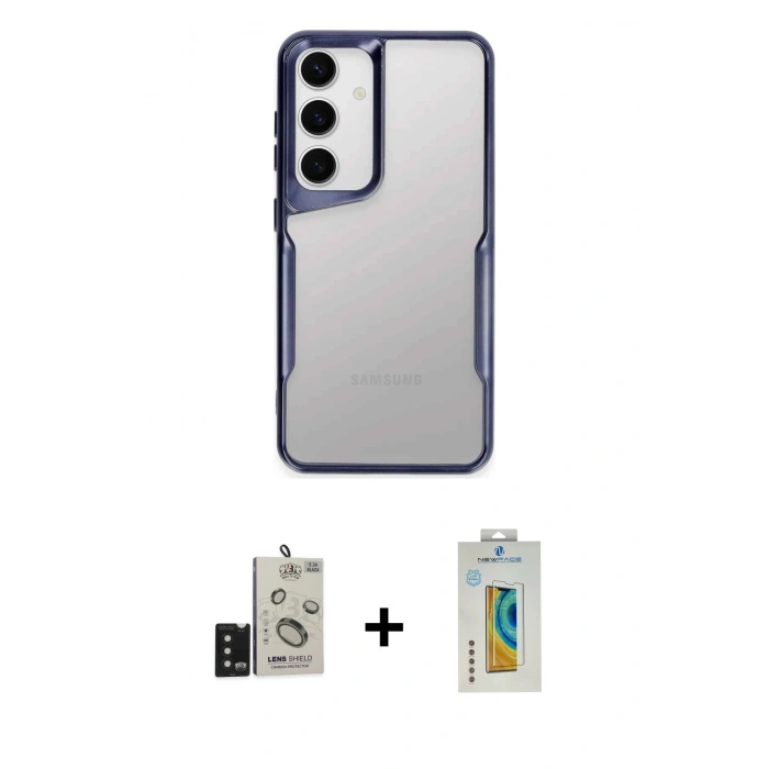 MARSİLYAN™- Galaxy S24 Kılıf Akış Çizgi Koleksiyonu - Siyah Polymer Nano Ekran Koruyucu + Bilvis Titan Kamera Lens - SH