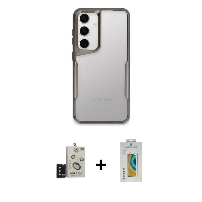 MARSİLYAN™- Galaxy S24 Kılıf Akış Çizgi Koleksiyonu - Siyah Polymer Nano Ekran Koruyucu + Bilvis Titan Kamera Lens - SH