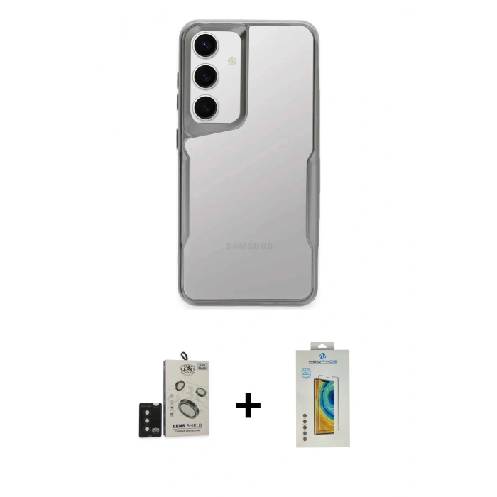 MARSİLYAN™- Galaxy S24 Kılıf Akış Çizgi Koleksiyonu - Siyah Polymer Nano Ekran Koruyucu + Bilvis Titan Kamera Lens - SH