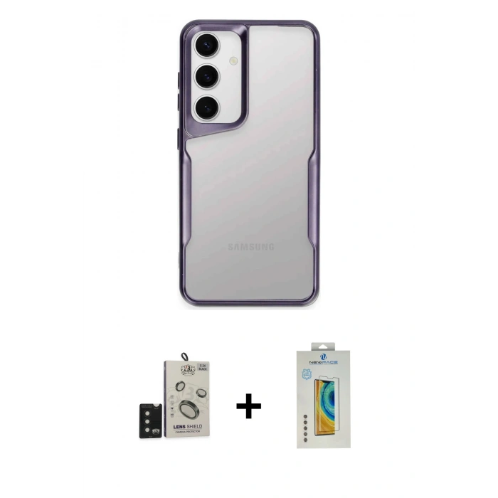 MARSİLYAN™- Galaxy S24 Kılıf Akış Çizgi Koleksiyonu - Siyah Polymer Nano Ekran Koruyucu + Bilvis Titan Kamera Lens - SH