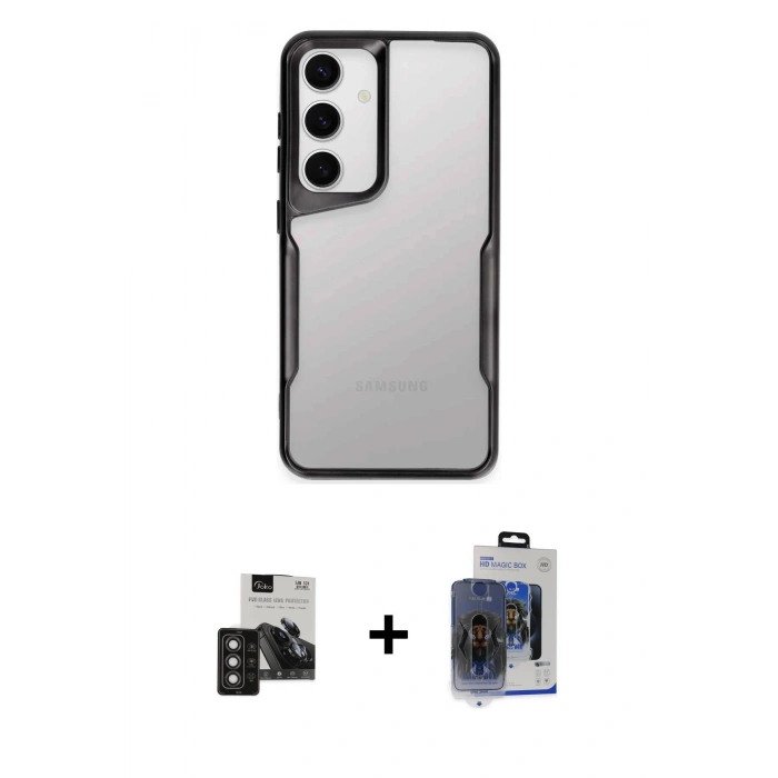 MARSİLYAN™- Galaxy S24 Kılıf Akış Çizgi Koleksiyonu - Siyah Vanessa Magic Cam + PVD Metal Kamera Lens - TNGI