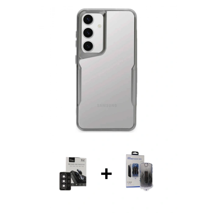 MARSİLYAN™- Galaxy S24 Kılıf Akış Çizgi Koleksiyonu - Siyah Vanessa Magic Hayalet Cam + PVD Metal Kamera Lens - DNMR