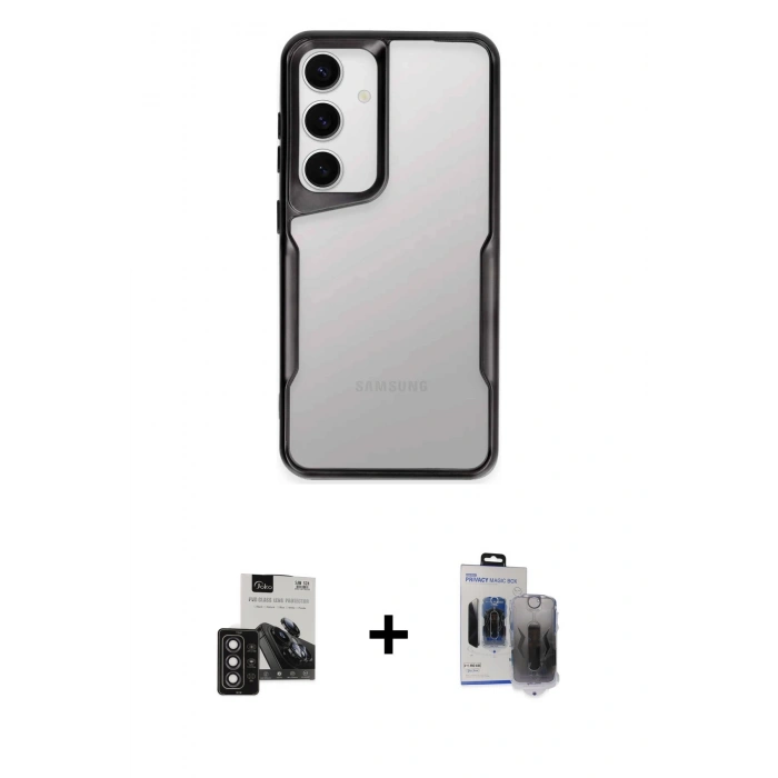 MARSİLYAN™- Galaxy S24 Kılıf Akış Çizgi Koleksiyonu - Siyah Vanessa Magic Hayalet Cam + PVD Metal Kamera Lens - DNMR