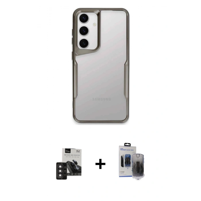 MARSİLYAN™- Galaxy S24 Kılıf Akış Çizgi Koleksiyonu - Siyah Vanessa Magic Hayalet Cam + PVD Metal Kamera Lens - DNMR