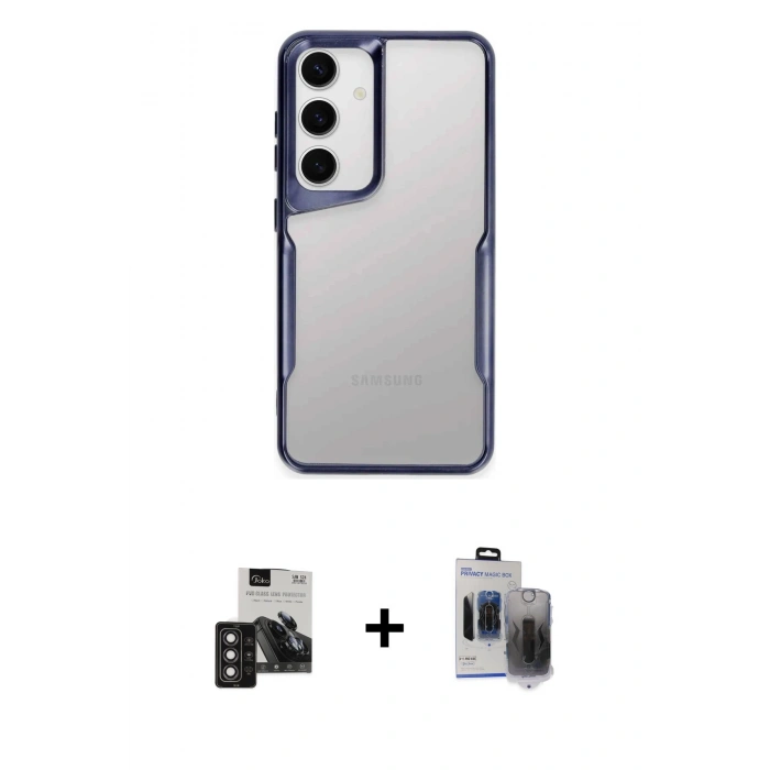 MARSİLYAN™- Galaxy S24 Kılıf Akış Çizgi Koleksiyonu - Siyah Vanessa Magic Hayalet Cam + PVD Metal Kamera Lens - DNMR