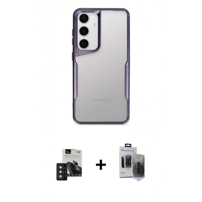 MARSİLYAN™- Galaxy S24 Kılıf Akış Çizgi Koleksiyonu - Siyah Vanessa Magic Hayalet Cam + PVD Metal Kamera Lens - DNMR