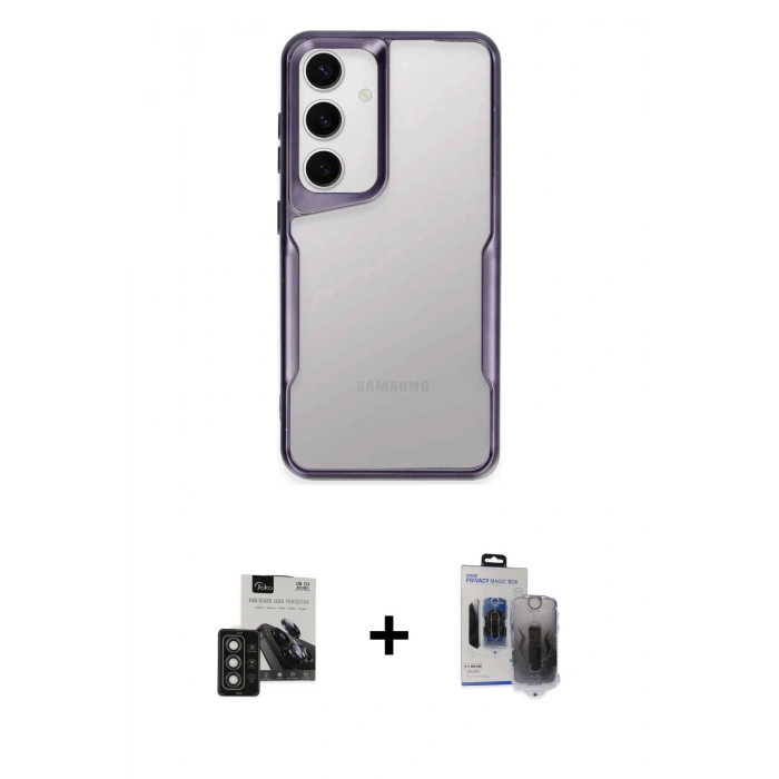 MARSİLYAN™- Galaxy S24 Kılıf Akış Çizgi Koleksiyonu - Siyah Vanessa Magic Hayalet Cam + PVD Metal Kamera Lens - TNGI
