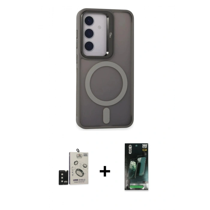 MARSİLYAN™- Galaxy S24 Kılıf Akış Form - Şeffaf 360 Full Body Arka Koruyucu + Siyah Bilvis Titan Kamera Lens