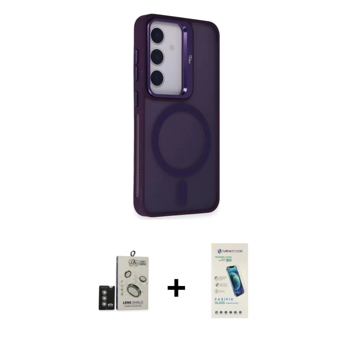 MARSİLYAN™- Galaxy S24 Kılıf Akış Form - Şeffaf Pasifik Cam Ekran Koruyucu + Bilvis Titan Kamera Lens - DNMR