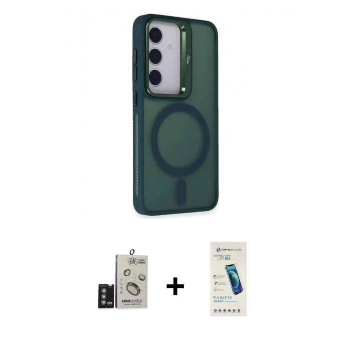 MARSİLYAN™- Galaxy S24 Kılıf Akış Form - Şeffaf Pasifik Cam Ekran Koruyucu + Bilvis Titan Kamera Lens - DNMR