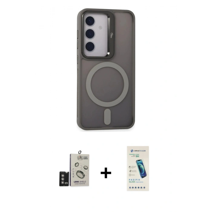 MARSİLYAN™- Galaxy S24 Kılıf Akış Form - Şeffaf Pasifik Cam Ekran Koruyucu + Bilvis Titan Kamera Lens - DNMR