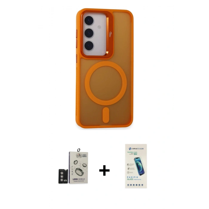 MARSİLYAN™- Galaxy S24 Kılıf Akış Form - Şeffaf Pasifik Cam Ekran Koruyucu + Bilvis Titan Kamera Lens - DNMR