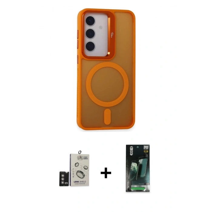 MARSİLYAN™- Galaxy S24 Kılıf Akış Form - Siyah 360 Mat Full Body Arka Koruyucu + Bilvis Titan Kamera Lens - DNMR