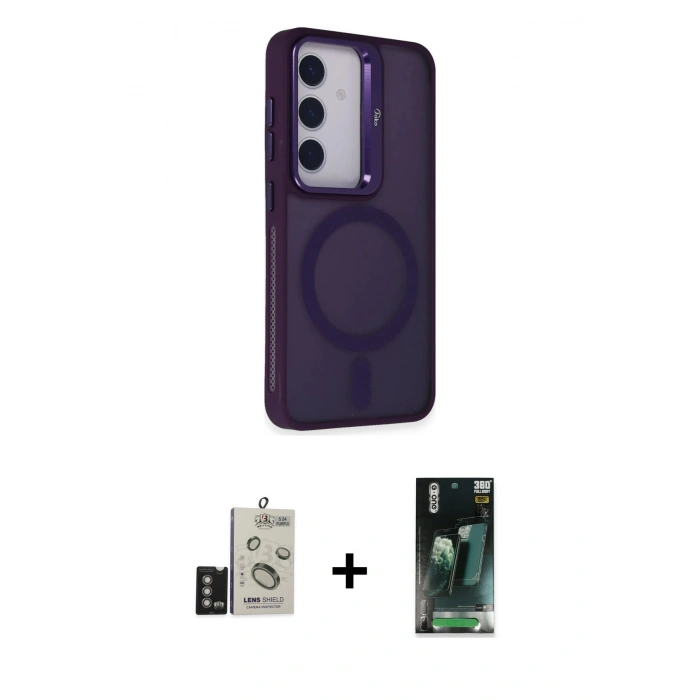 MARSİLYAN™- Galaxy S24 Kılıf Akış Form - Siyah 360 Mat Full Body Arka Koruyucu + Bilvis Titan Kamera Lens - DNMR