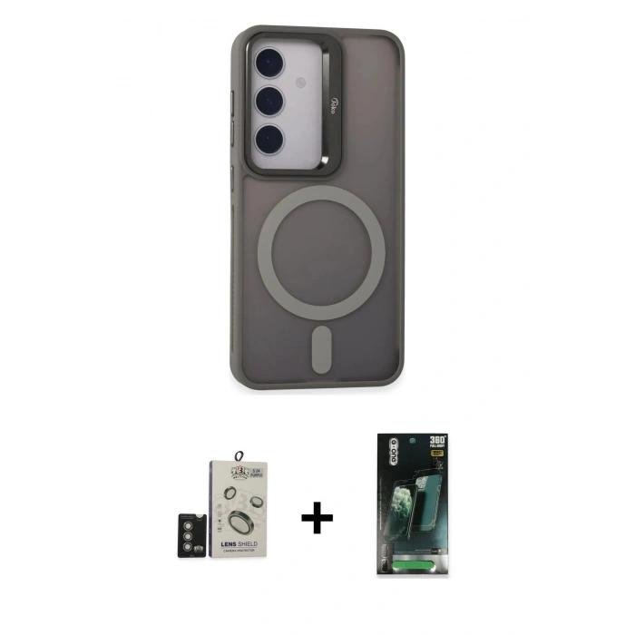 MARSİLYAN™- Galaxy S24 Kılıf Akış Form - Siyah 360 Mat Full Body Arka Koruyucu + Bilvis Titan Kamera Lens - DNMR