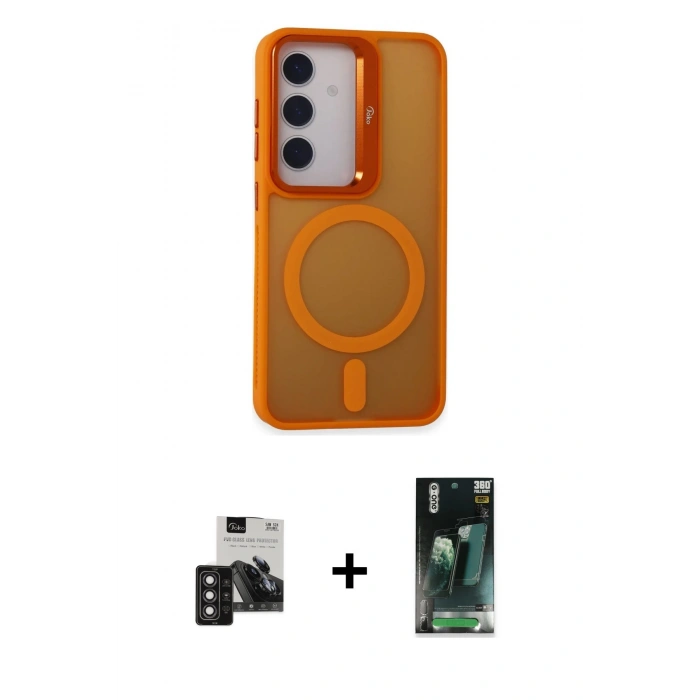 MARSİLYAN™- Galaxy S24 Kılıf Akış Form - Siyah 360 Mat Full Body Arka Koruyucu + PVD Metal Kamera Lens - DNMR