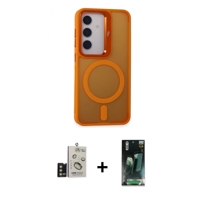 MARSİLYAN™- Galaxy S24 Kılıf Akış Form - Siyah 360 Mat Full Body Arka Koruyucu + Bilvis Titan Kamera Lens - GD