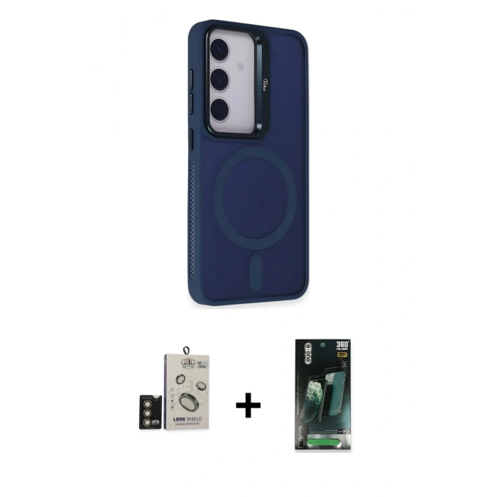 MARSİLYAN™- Galaxy S24 Kılıf Akış Form - Siyah 360 Mat Full Body Arka Koruyucu + Bilvis Titan Kamera Lens - GD