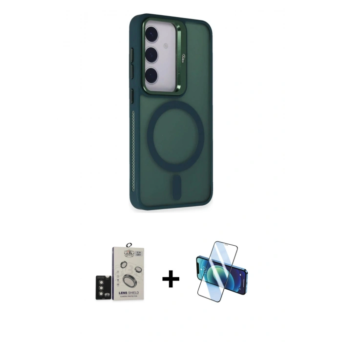 MARSİLYAN™- Galaxy S24 Kılıf Akış Form - Siyah 3D Antistatik Cam Ekran Koruyucu + Bilvis Titan Kamera Lens - TMGI