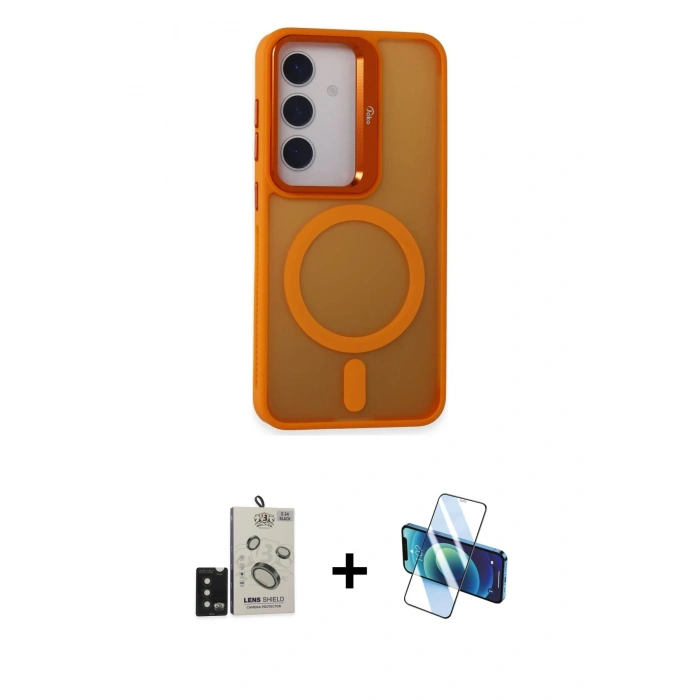 MARSİLYAN™- Galaxy S24 Kılıf Akış Form - Siyah 3D Antistatik Cam Ekran Koruyucu + Bilvis Titan Kamera Lens - SH
