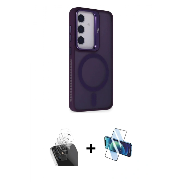 MARSİLYAN™- Galaxy S24 Kılıf Akış Form - Siyah 3D Antistatik Cam Ekran Koruyucu + Kamera Lens Koruma Cam - SF