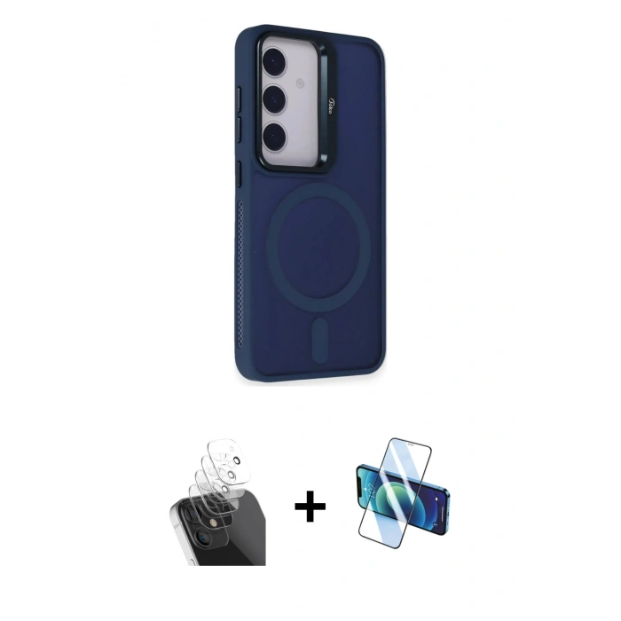 MARSİLYAN™- Galaxy S24 Kılıf Akış Form - Siyah 3D Antistatik Cam Ekran Koruyucu + Kamera Lens Koruma Cam - SF