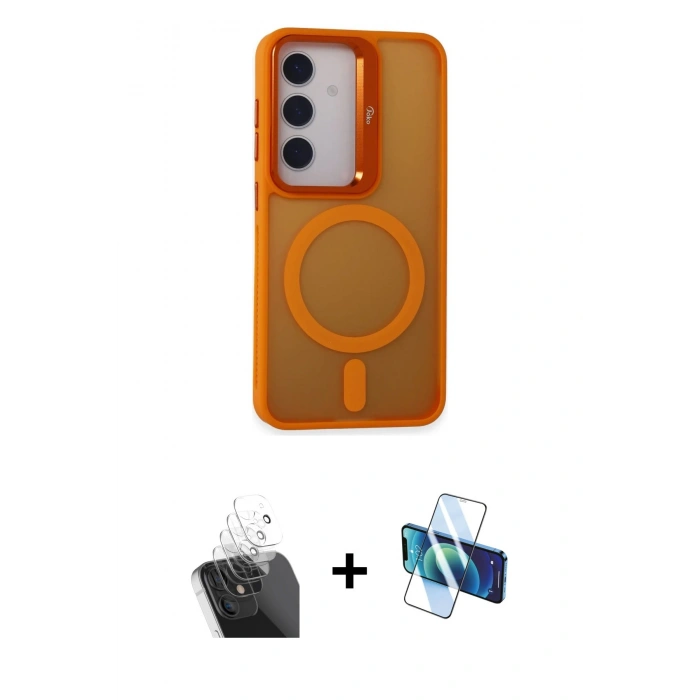 MARSİLYAN™- Galaxy S24 Kılıf Akış Form - Siyah 3D Antistatik Cam Ekran Koruyucu + Kamera Lens Koruma Cam - SF