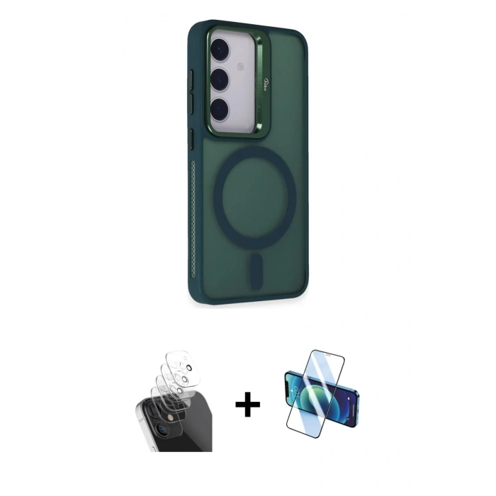 MARSİLYAN™- Galaxy S24 Kılıf Akış Form - Siyah 3D Antistatik Cam Ekran Koruyucu + Kamera Lens Koruma Cam - SF