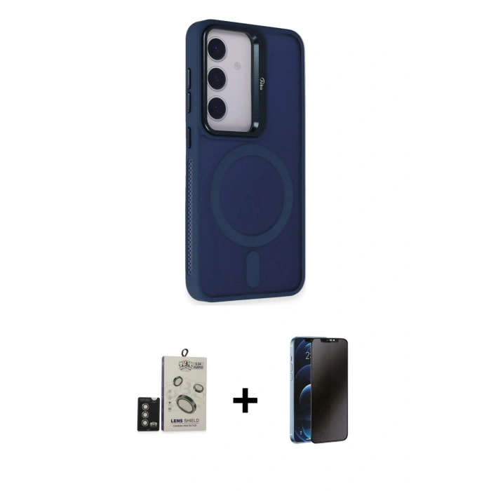 MARSİLYAN™- Galaxy S24 Kılıf Akış Form - Siyah 3D Antistatik Hayalet Cam Ekran Koruyucu + Bilvis Titan Kamera Lens - DNMR