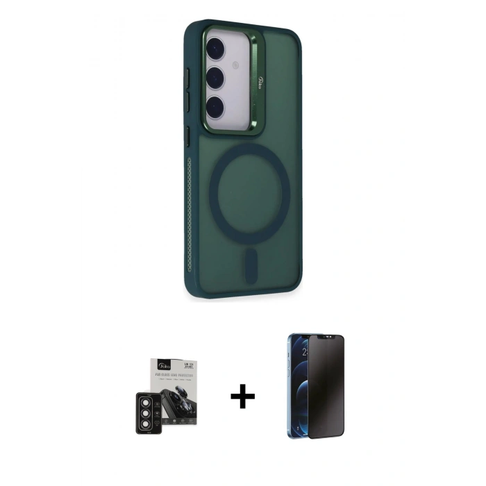 MARSİLYAN™- Galaxy S24 Kılıf Akış Form - Siyah 3D Antistatik Hayalet Cam Ekran Koruyucu + PVD Metal Kamera Lens - DNMR