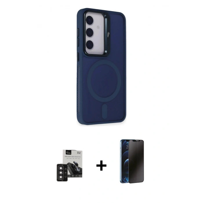 MARSİLYAN™- Galaxy S24 Kılıf Akış Form - Siyah 3D Antistatik Hayalet Cam Ekran Koruyucu + PVD Metal Kamera Lens - DNMR