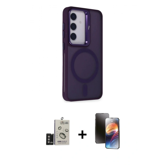 MARSİLYAN™- Galaxy S24 Kılıf Akış Form - Siyah 3D Antistatik Mat Seramik Nano Ekran Koruyucu + Bilvis Titan Kamera Lens - DNMR