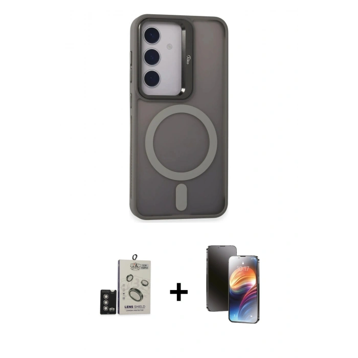 MARSİLYAN™- Galaxy S24 Kılıf Akış Form - Siyah 3D Antistatik Mat Seramik Nano Ekran Koruyucu + Bilvis Titan Kamera Lens - DNMR