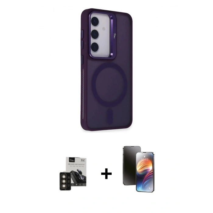 MARSİLYAN™- Galaxy S24 Kılıf Akış Form - Siyah 3D Antistatik Mat Seramik Nano Ekran Koruyucu + PVD Metal Kamera Lens - GD