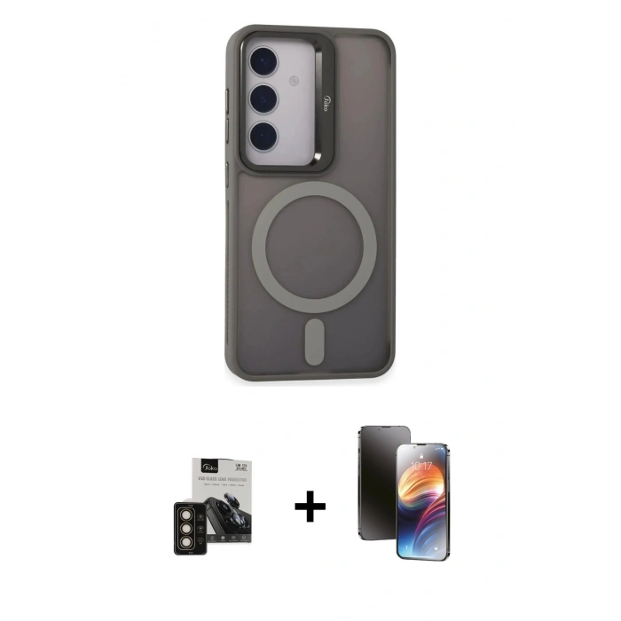 MARSİLYAN™- Galaxy S24 Kılıf Akış Form - Siyah 3D Antistatik Mat Seramik Nano Ekran Koruyucu + PVD Metal Kamera Lens - GD