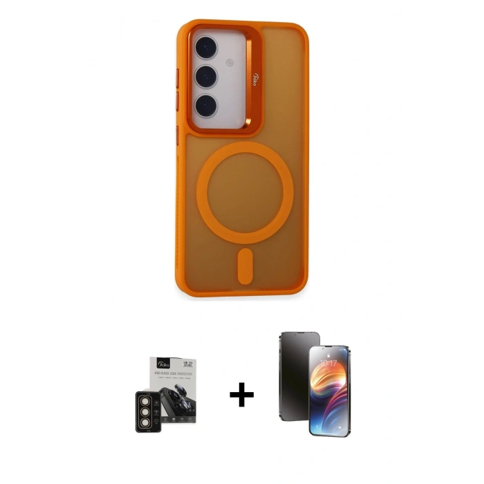 MARSİLYAN™- Galaxy S24 Kılıf Akış Form - Siyah 3D Antistatik Mat Seramik Nano Ekran Koruyucu + PVD Metal Kamera Lens - GD