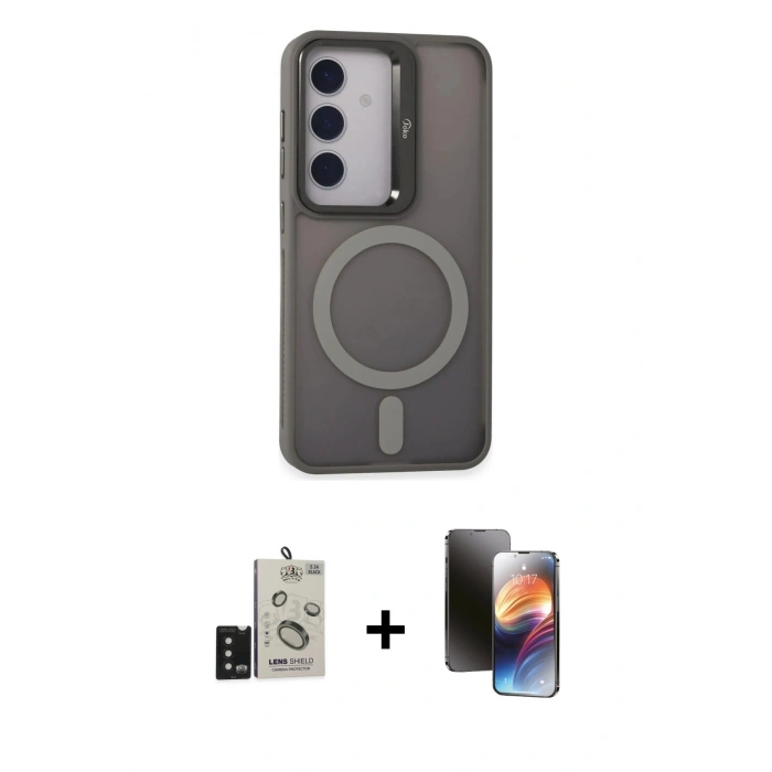 MARSİLYAN™- Galaxy S24 Kılıf Akış Form - Siyah 3D Antistatik Mat Seramik Nano Ekran Koruyucu + Bilvis Titan Kamera Lens - SH