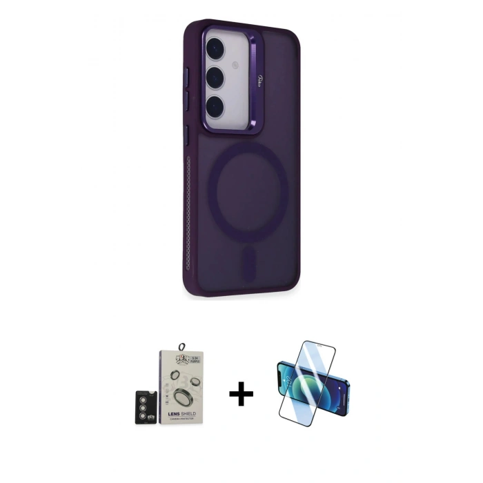 MARSİLYAN™- Galaxy S24 Kılıf Akış Form - Siyah 3D Antistatik Seramik Nano Ekran Koruyucu + Bilvis Titan Kamera Lens - DNMR